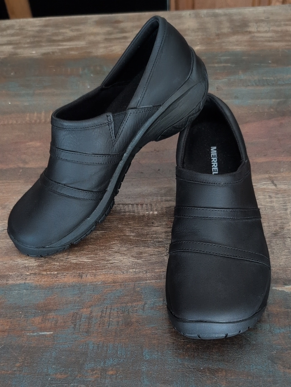 Merrell Encore Black Leather Slip On Shoes - Women's 10.5